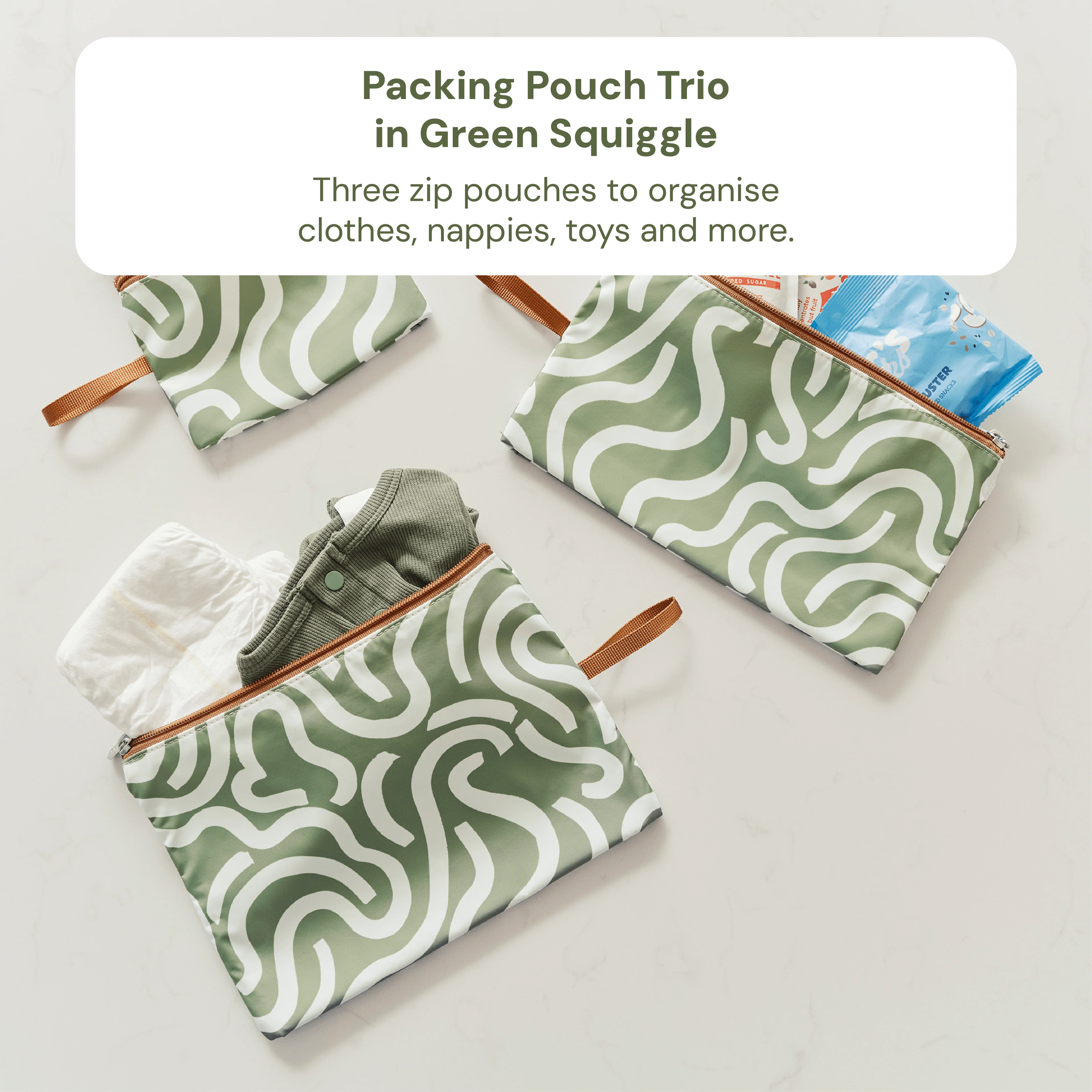 Multitasker Baby Bag Bundle - Chestnut & Green Squiggle - Image 5