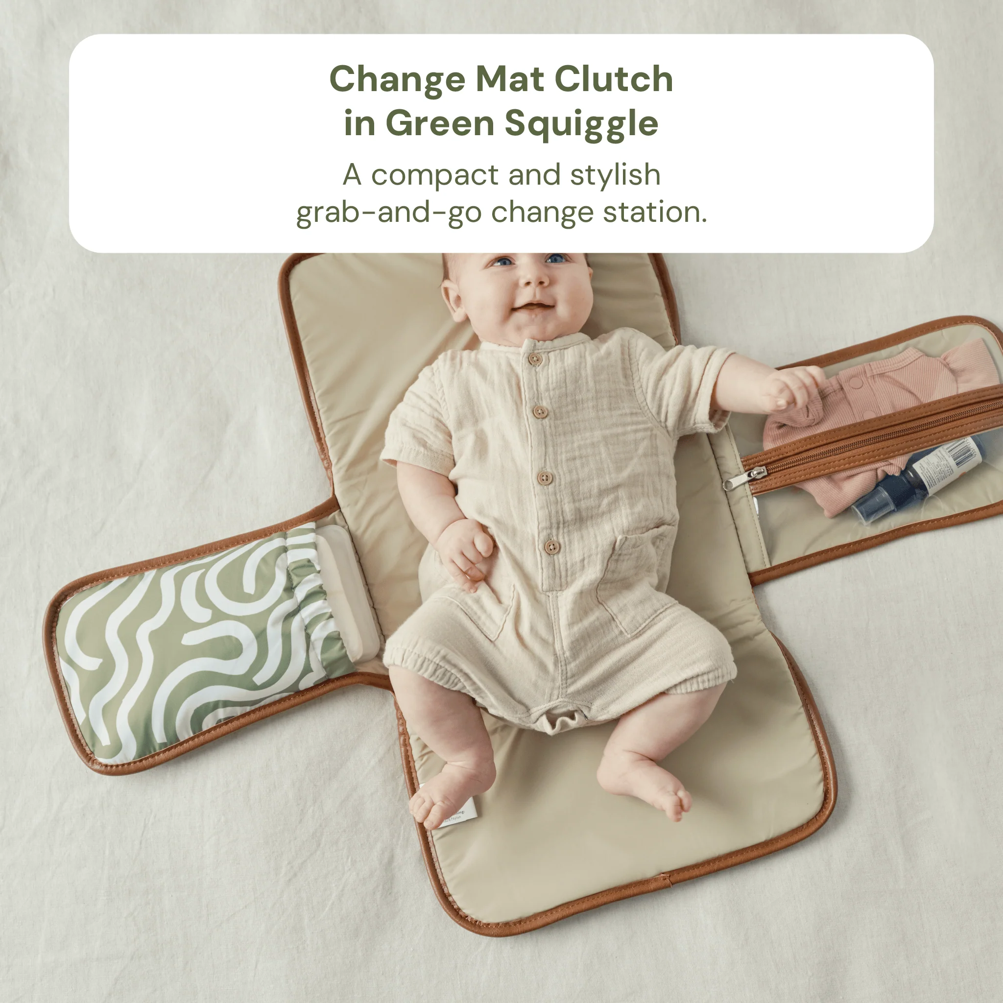 Multitasker Baby Bag Bundle - Chestnut & Green Squiggle - Image 6